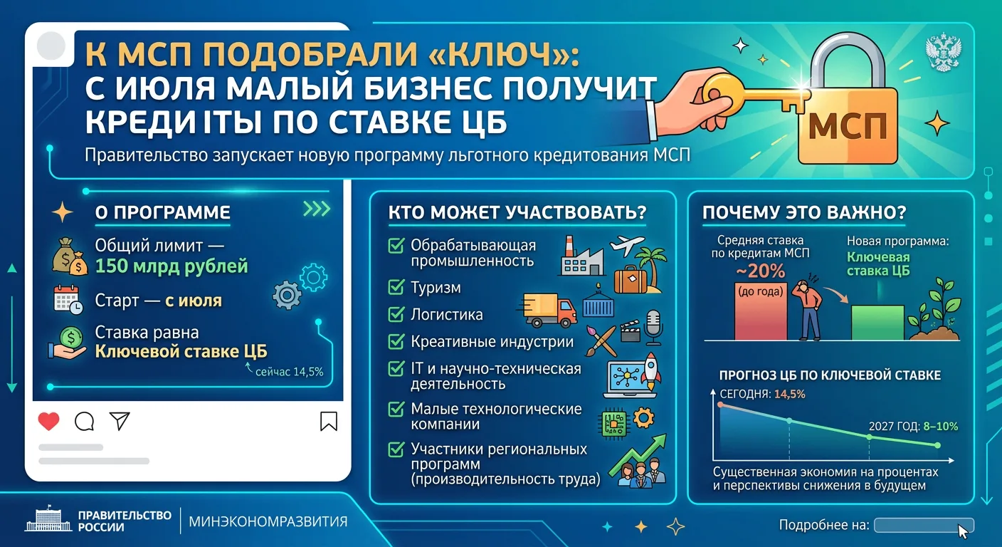 🔑 К МСП подобрали «ключ»: с июля малый бизнес получит кредиты по ставке ЦБ