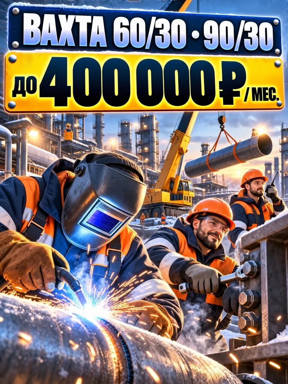 🔥 ВАХТА НА КРУПНЫХ ПРОМЫШЛЕННЫХ ОБЪЕКТАХ — ДО 400 000 ₽ В МЕСЯЦ!