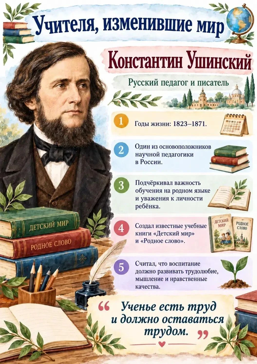📖 Учителя, изменившие мир: Педагогическое наследие Константина Ушинского 🇷🇺