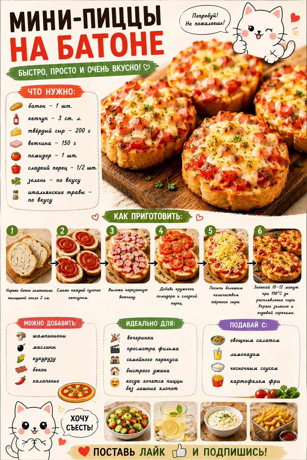 🍕 МИНИ-ПИЦЦЫ НА БАТОНЕ