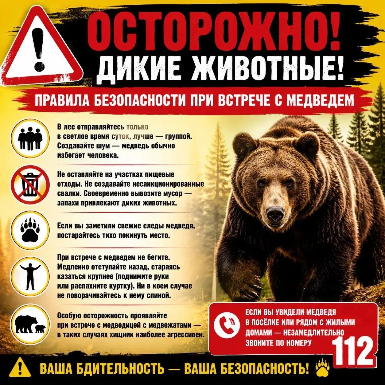 ⚠️ В последнее время в округе заметно участились выходы медведей к населенным пунктам. ...