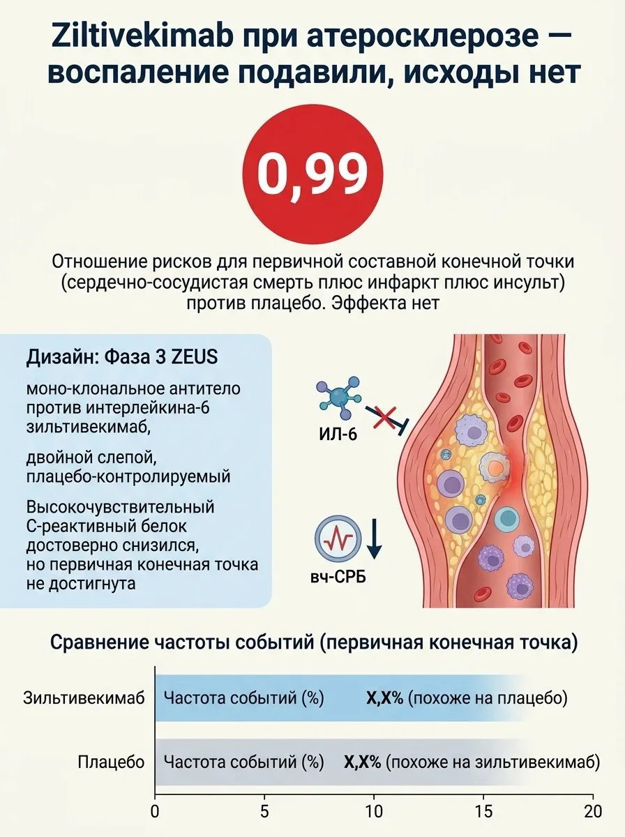 Провал недели: сначала Lp(a)HORIZON (pelacarsen), теперь ZEUS (ziltivekimab). Монотерап...