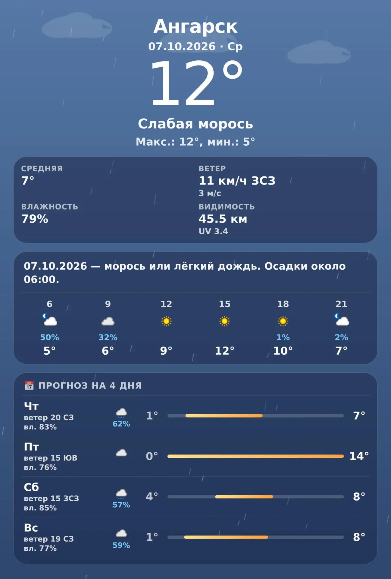 🌤 Доброе утро, Ангарск! · Прогноз погоды на 07.10.2026