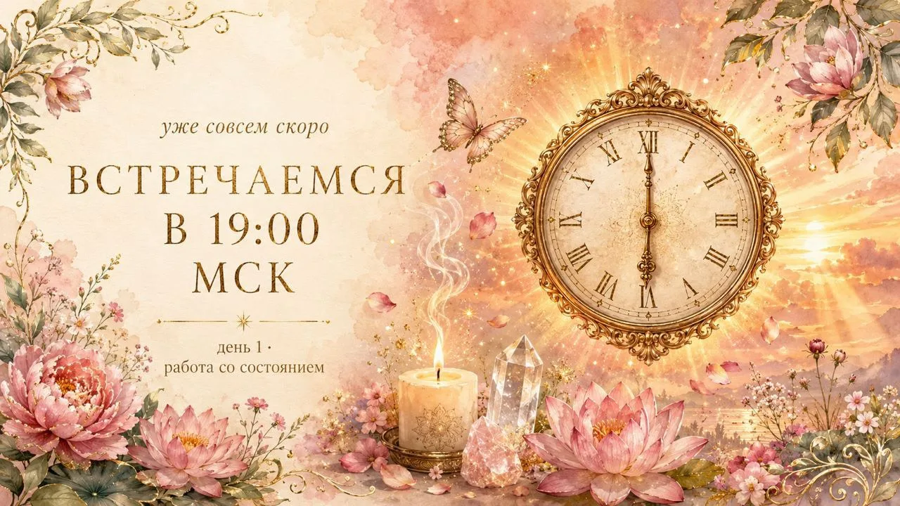Через час открывается первый день мастер-класса

Что вас ждёт:
✨ диагностика «Моё поле». Увидите, ку