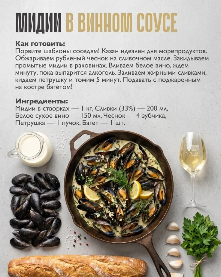 Мидии в винном соусе 🍷