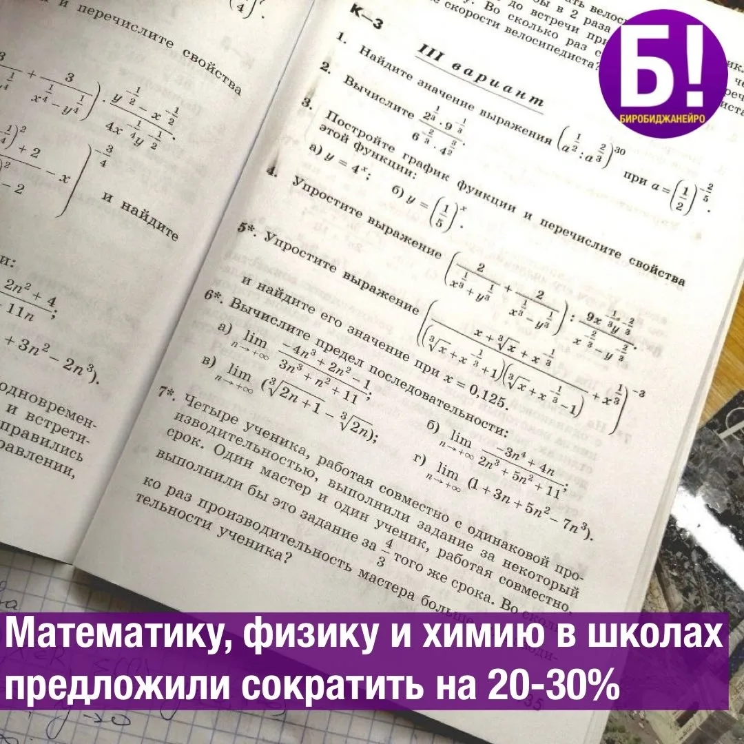 Математику, физику и химию в школах предложили сократить на 20–30%