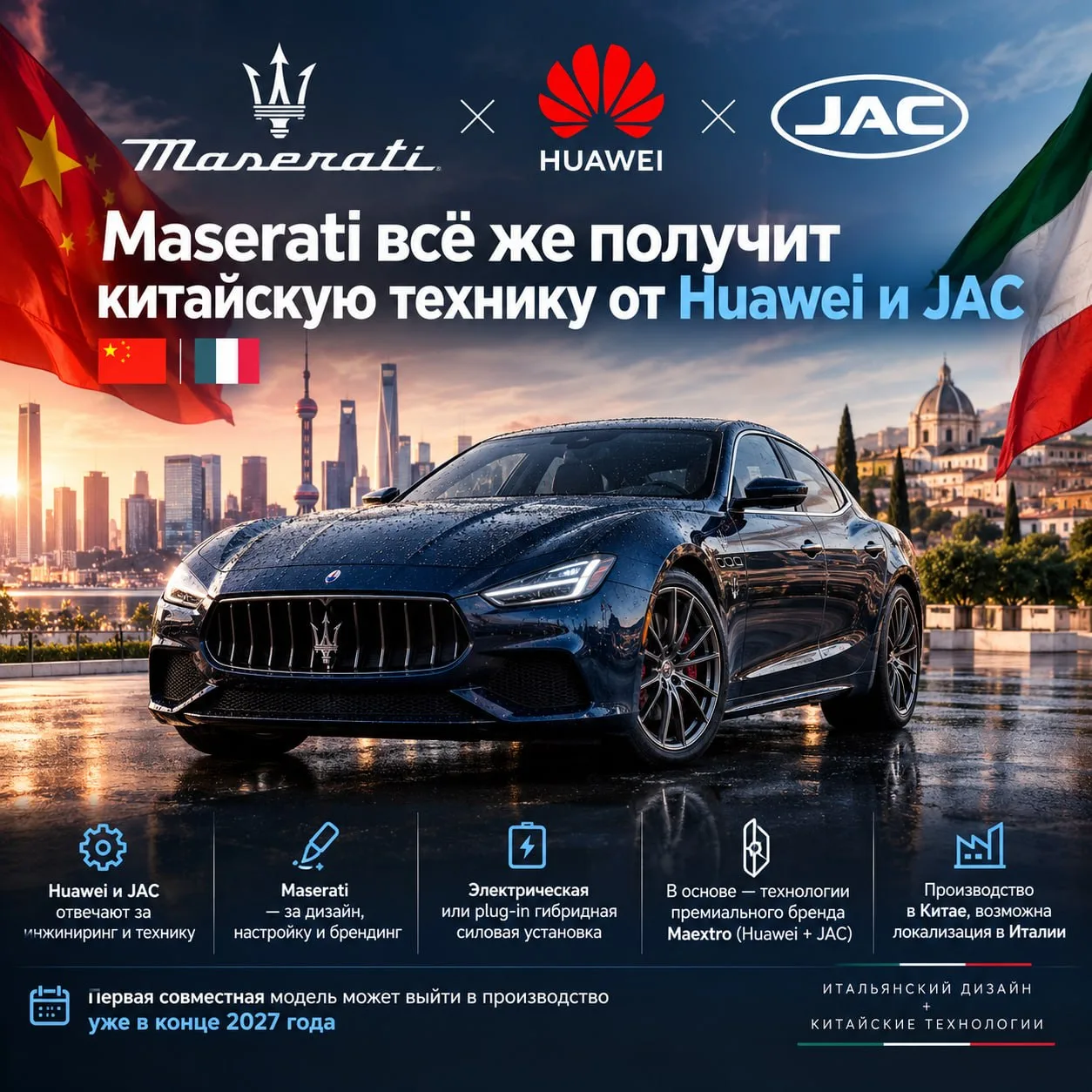 Maserati 🏎всё же получит китайскую технику от Huawei и JAC!