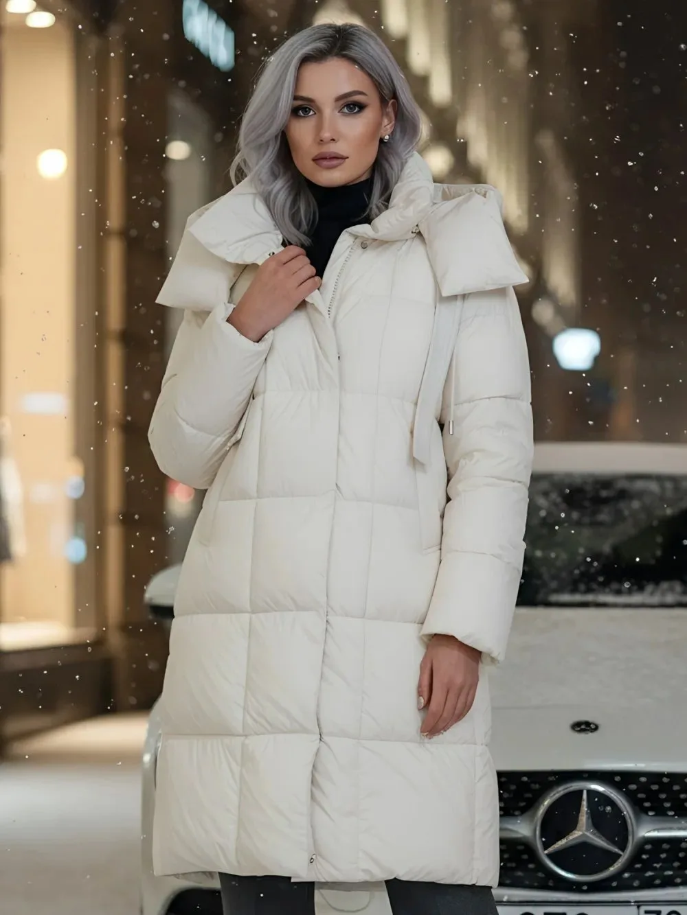 🛍️ Пальто зимнее утепленное с капюшоном женское бежевого цвета 7700B