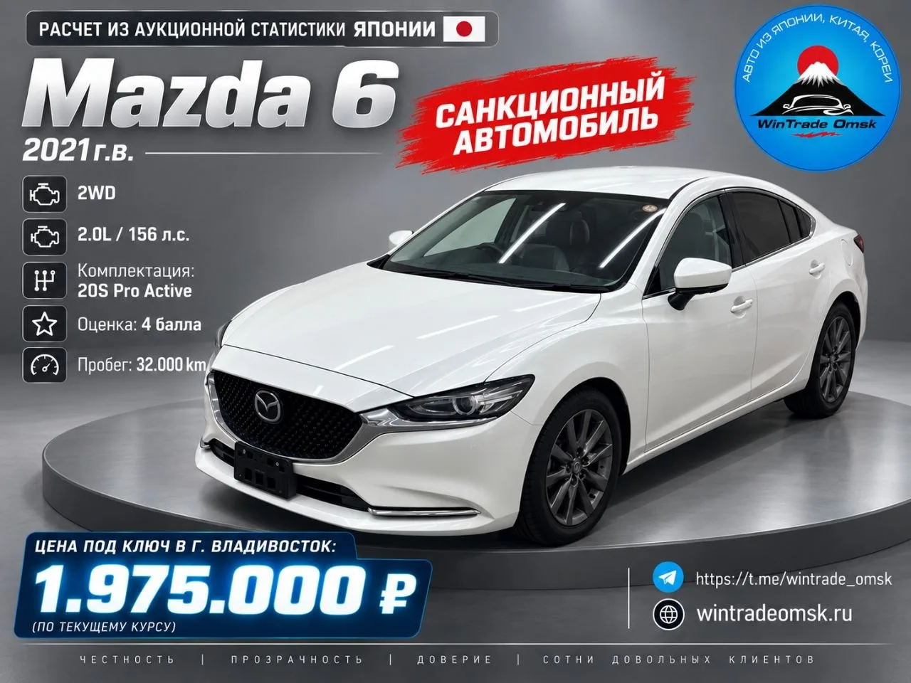 Расчет из аукционной статистики Японии Mazda 6 🇯🇵