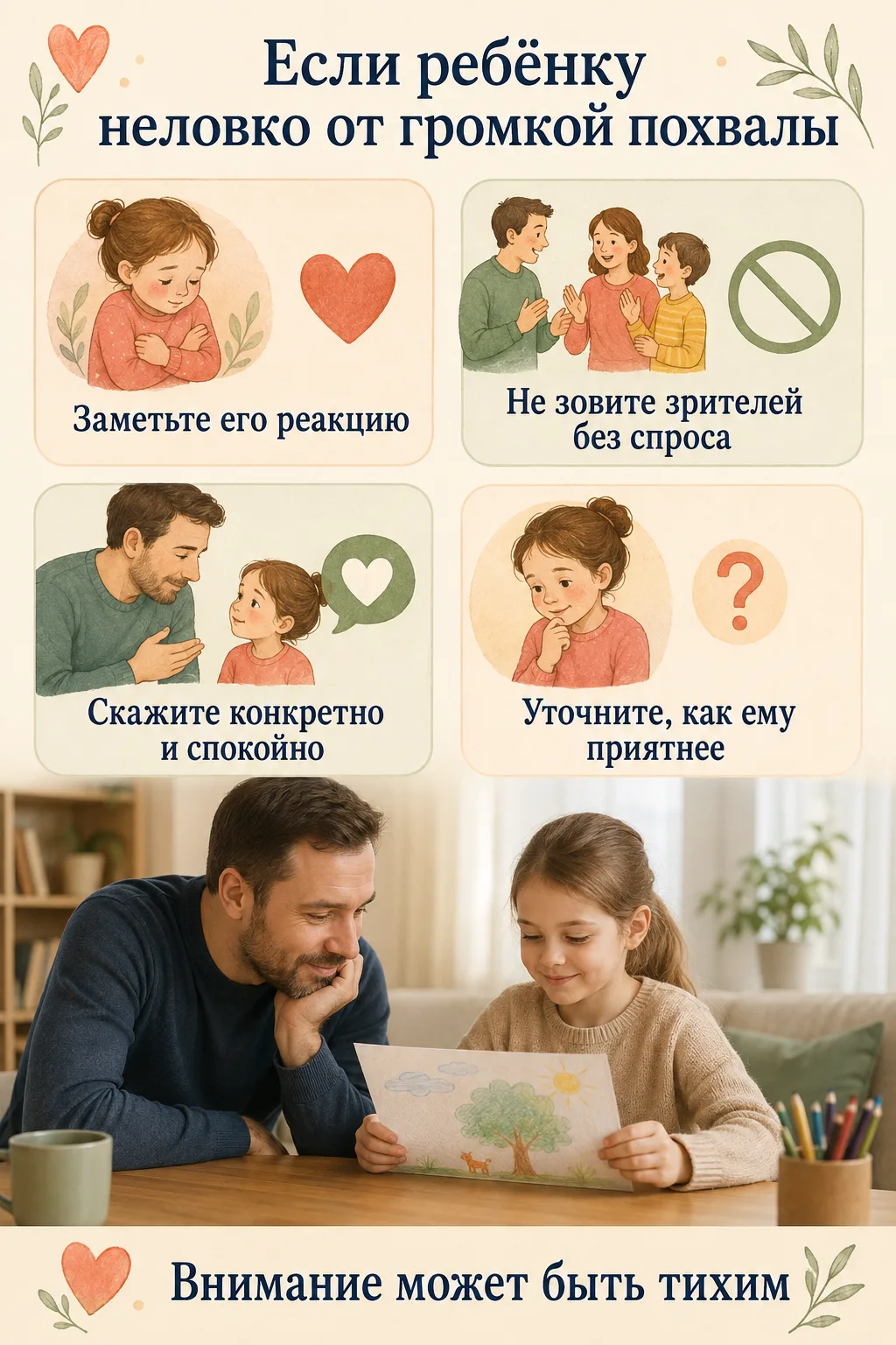 🤫 Если ребёнку неловко от громкой похвалы