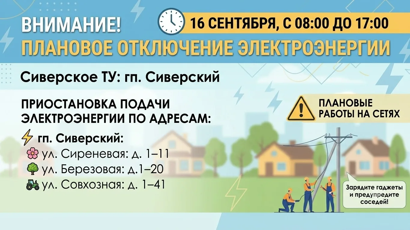 ⚡️ Внимание, плановое отключение электричества в Сиверском!