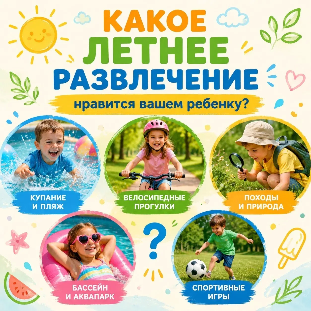 «Лето — время радости и приключений! Расскажите в комментариях, что больше всего любит ...