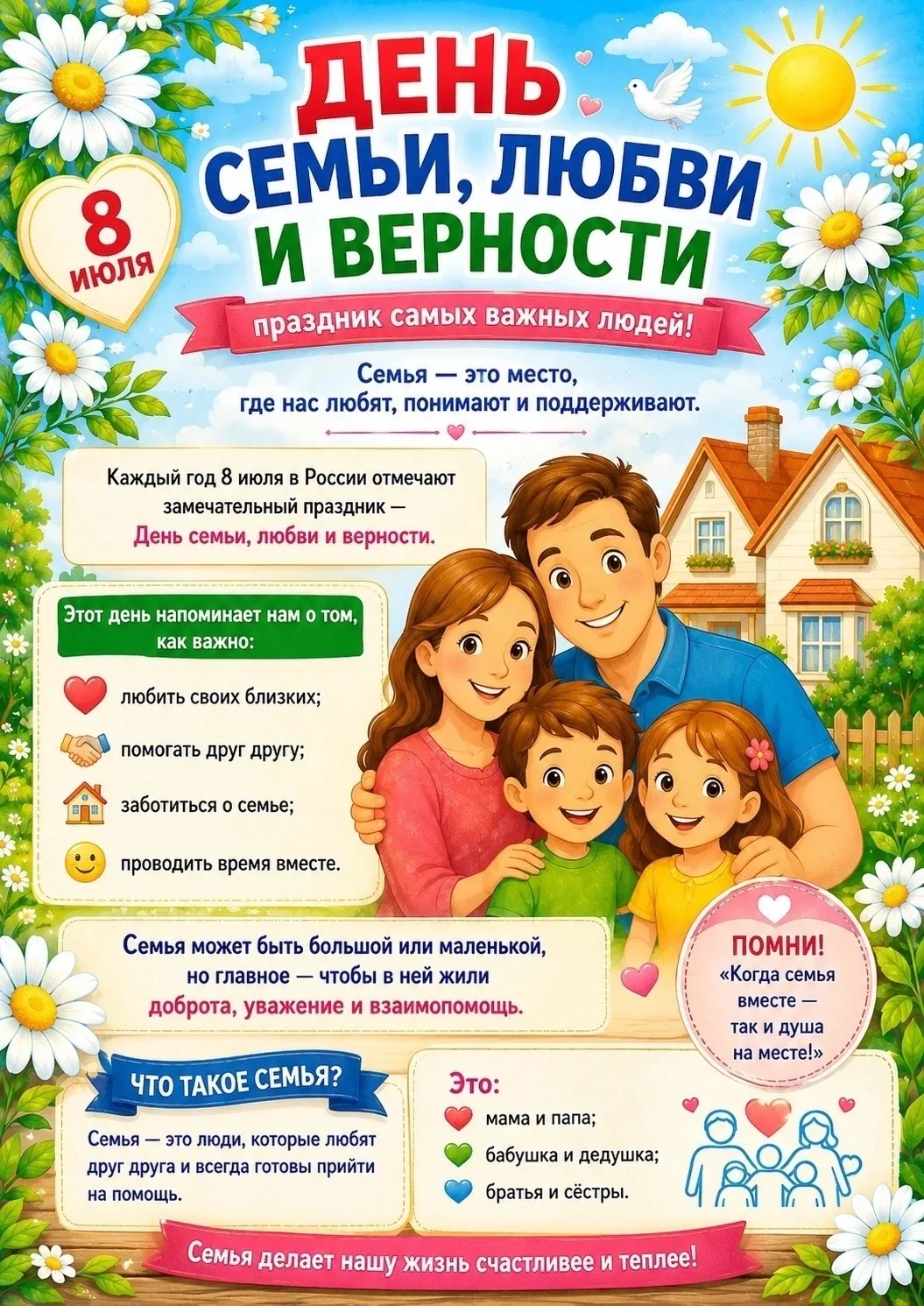 🎉 С Днём семьи, любви и верности! 🎉

Семья — это тихий уют по вечерам, это поддержка, когда всё ка