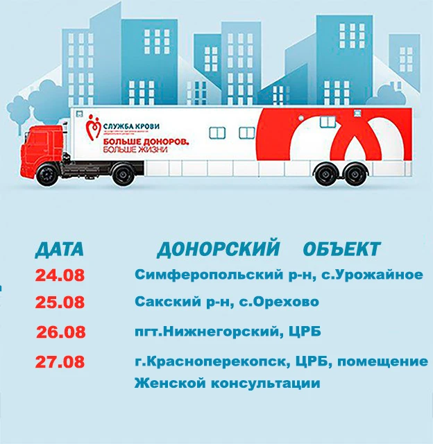 👉🏻 Центр крови размещает график выездов выездной бригады с 24.08.2026 г. по 28.08.202...