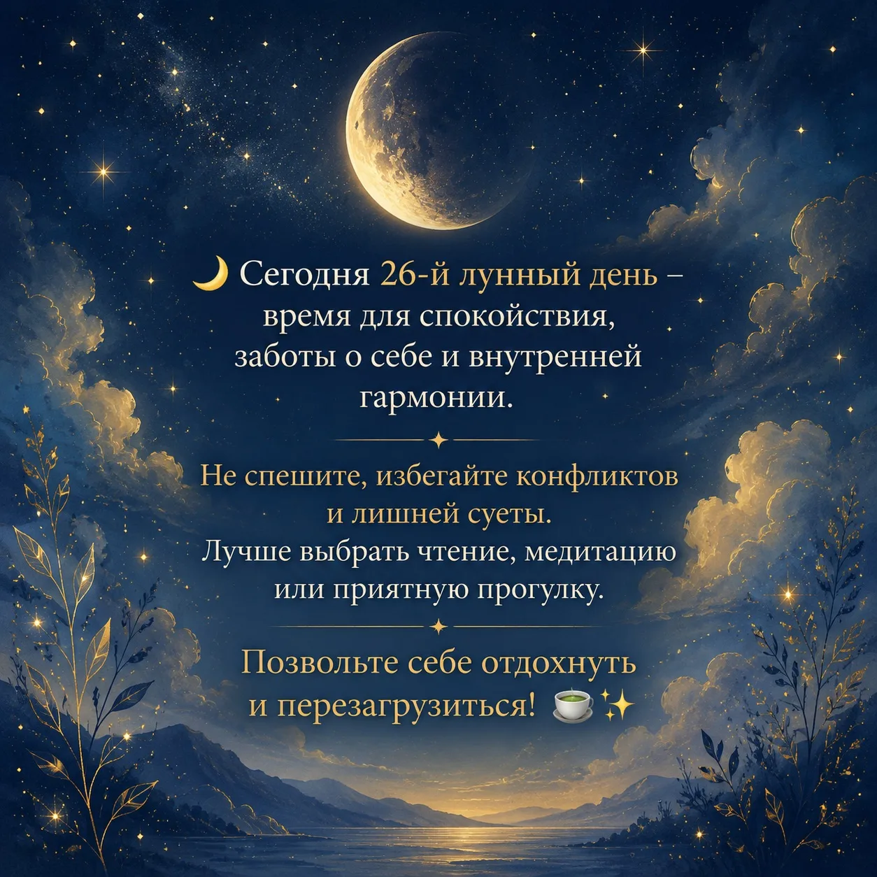 🌙 Доброе утро, друзья! Сегодня, 11 июня 2026 года, у нас 26-й лунный день. Луна убывает и находится