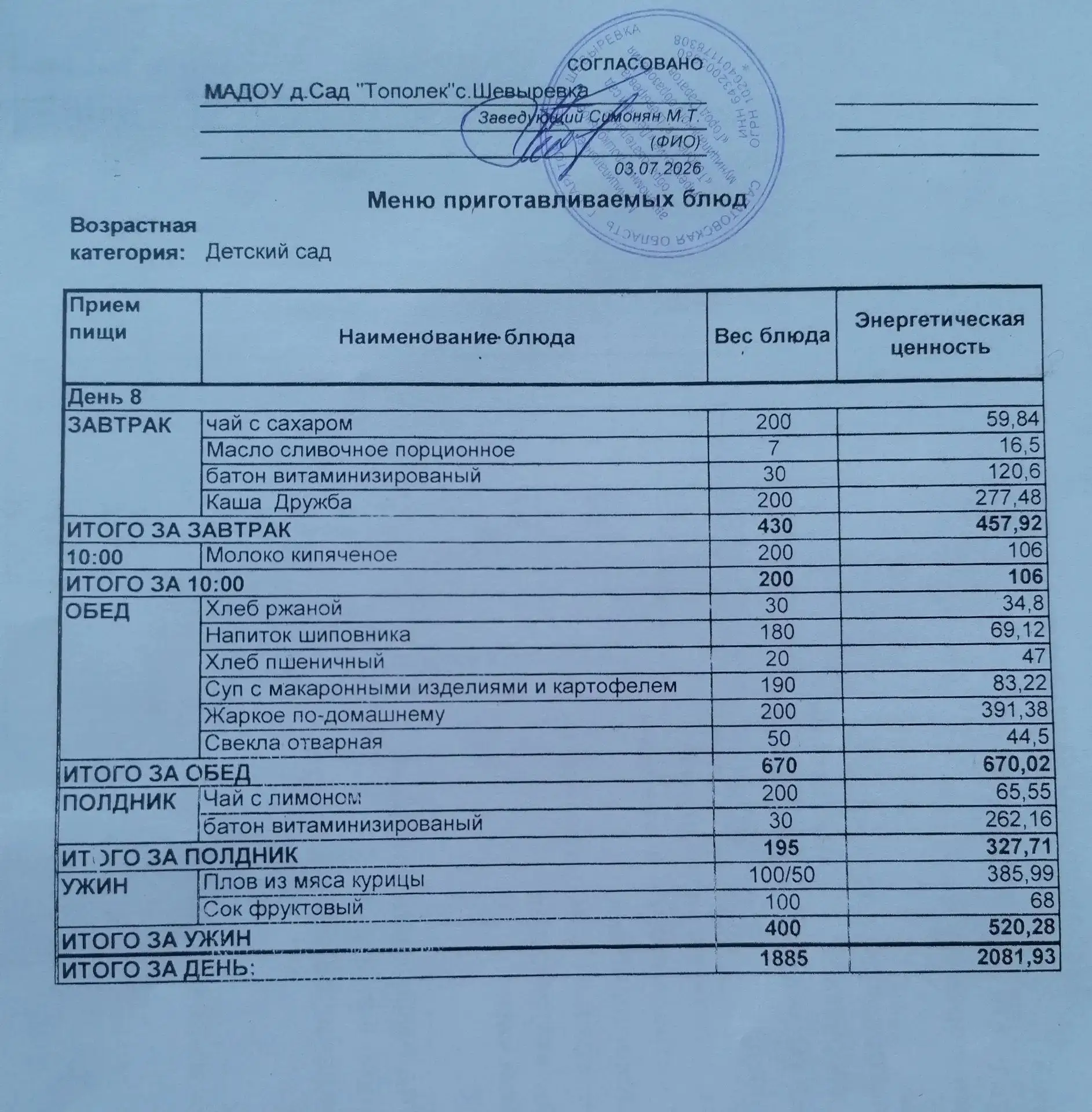 Меню на 3.07.2026