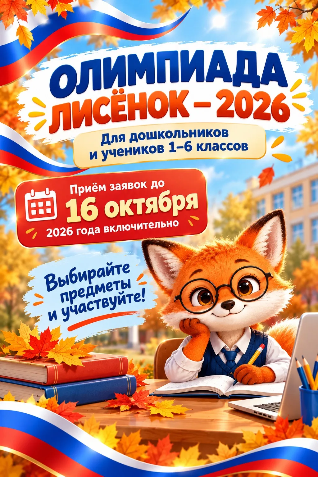 🦊 Олимпиада «ЛИСЁНОК - 2026» - приём заявок продлён!