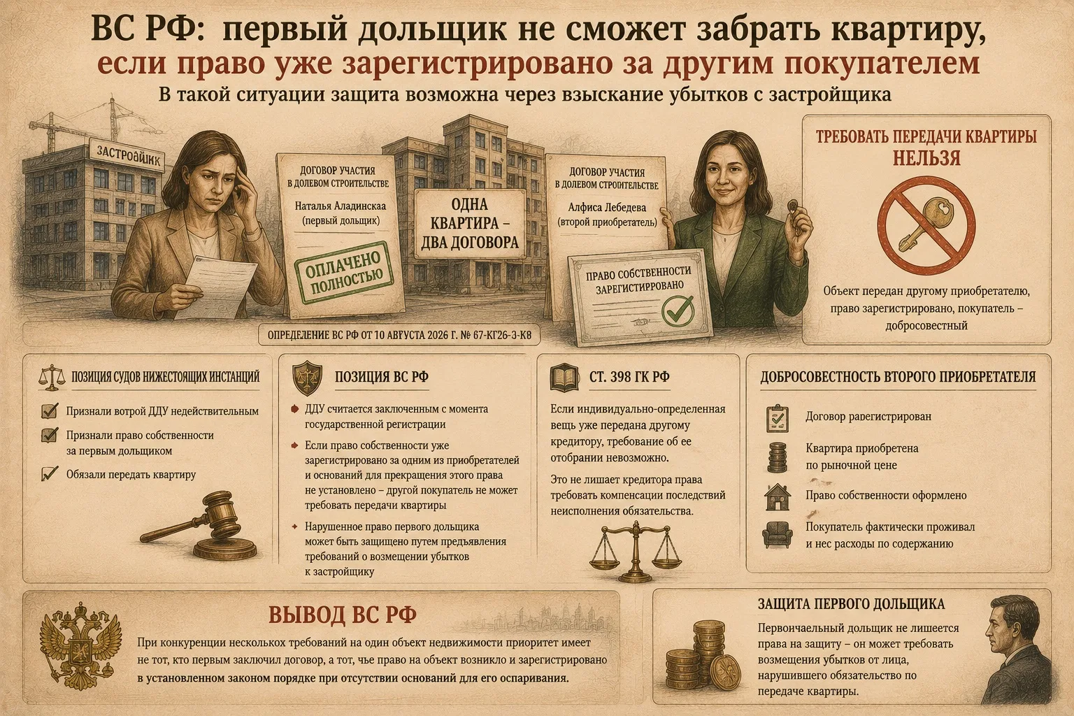 🏠 ВС РФ: первый дольщик не сможет забрать квартиру, если право уже зарегистрировано за...
