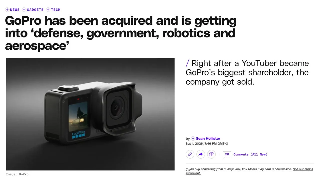 А как мы пропустили, что GoPro превратилась в оборонную компанию?
