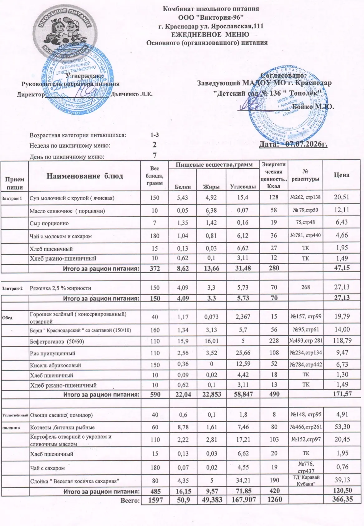 Меню на 07.07.2026 год
#МенюСада ✅