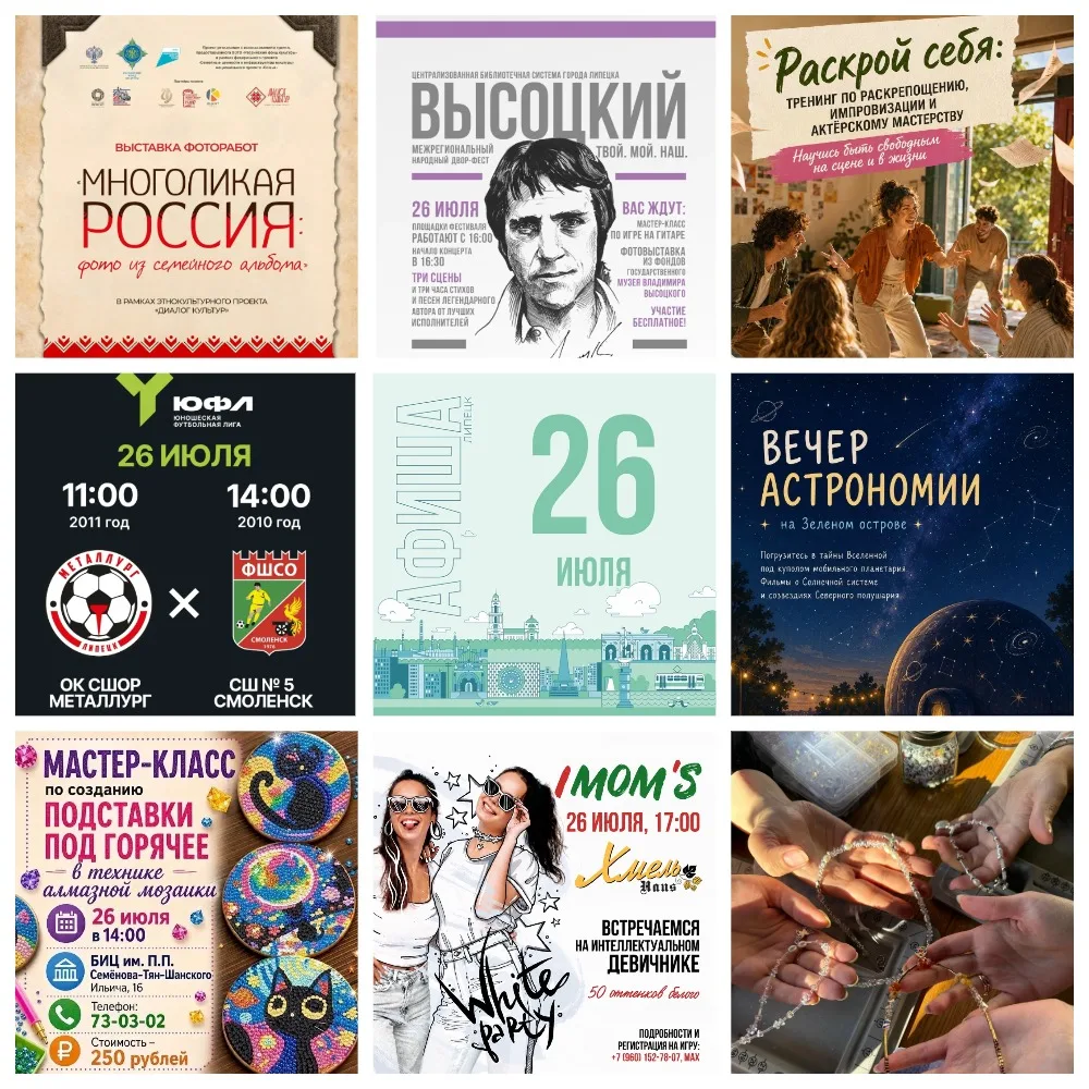 Афиша на 26 июля в Липецке