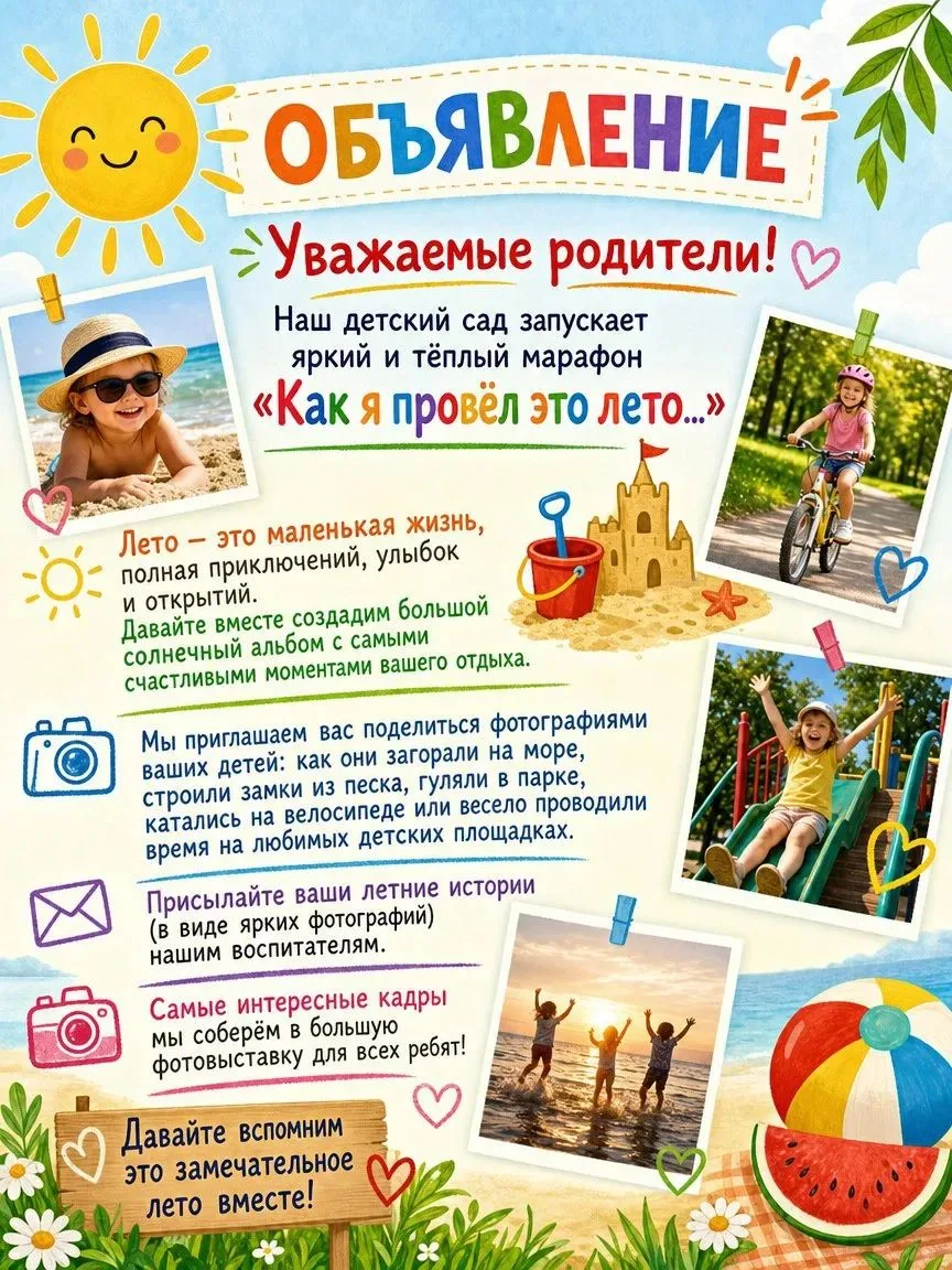 🎈Наш детский сад запускает яркий и тёплый марафон «Как я провёл это лето…»! ☀️
