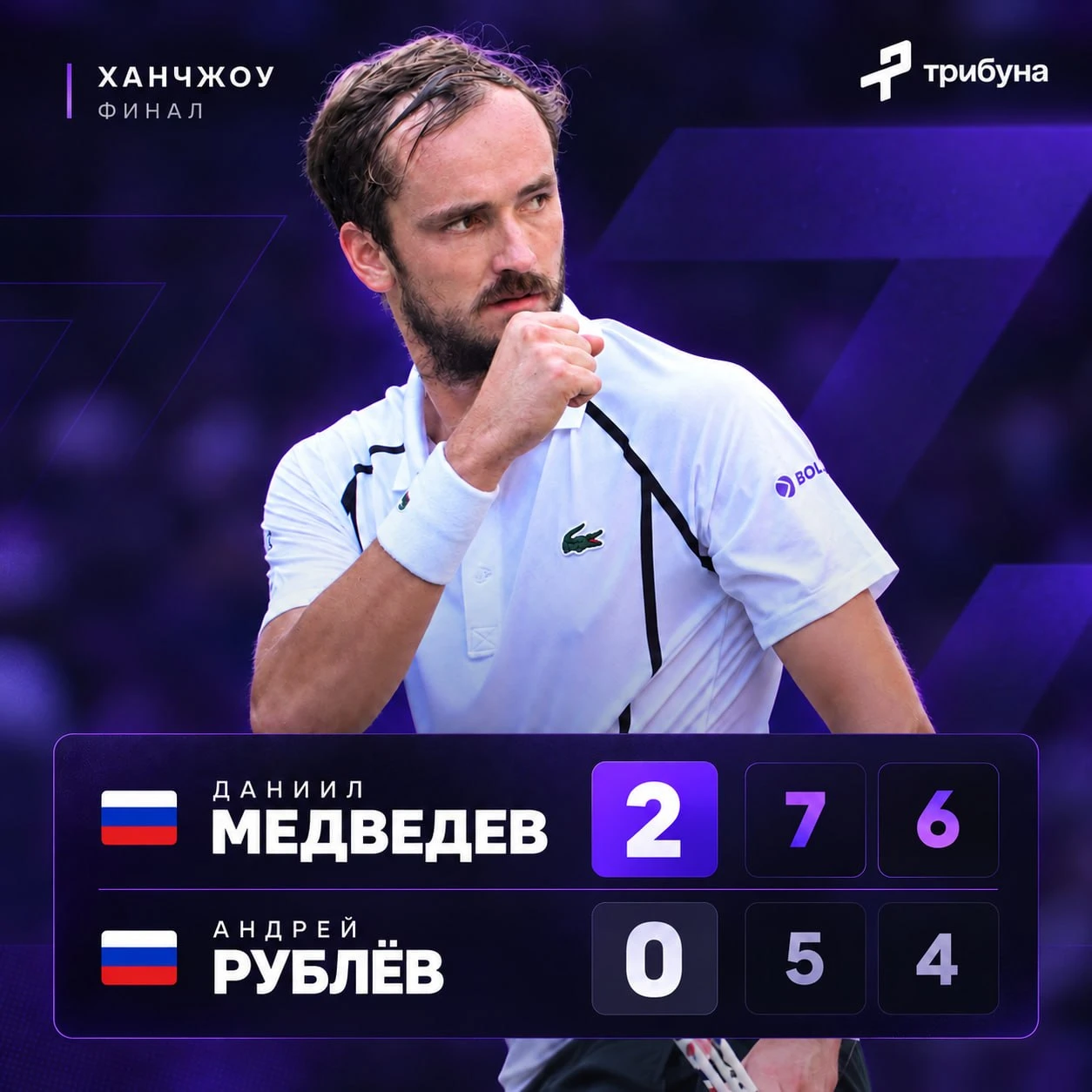 🇷🇺🎾 Медведев обыгрывает Рублёва в российском финале АТР 250 в Ханчжоу со счётом 7:5,6:4