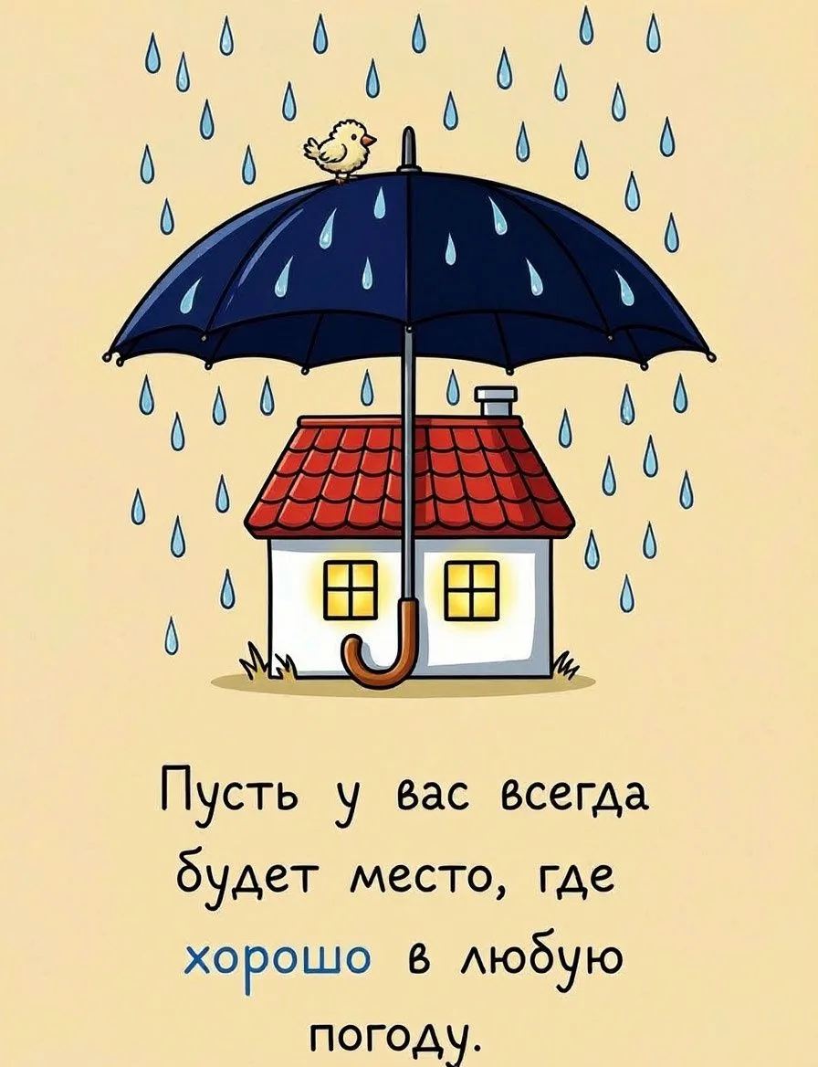 «Желаю, чтобы у вас всегда было своё тихое место, где хорошо и в дождь, и в солнце». ☀️☔