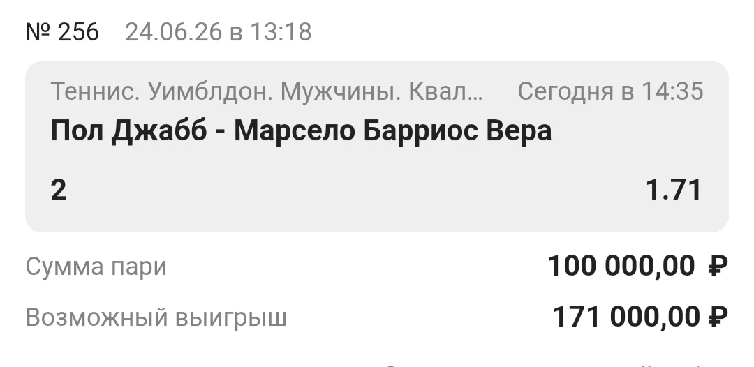Ставка дня. Уимблдон. Великобритания. 🎾