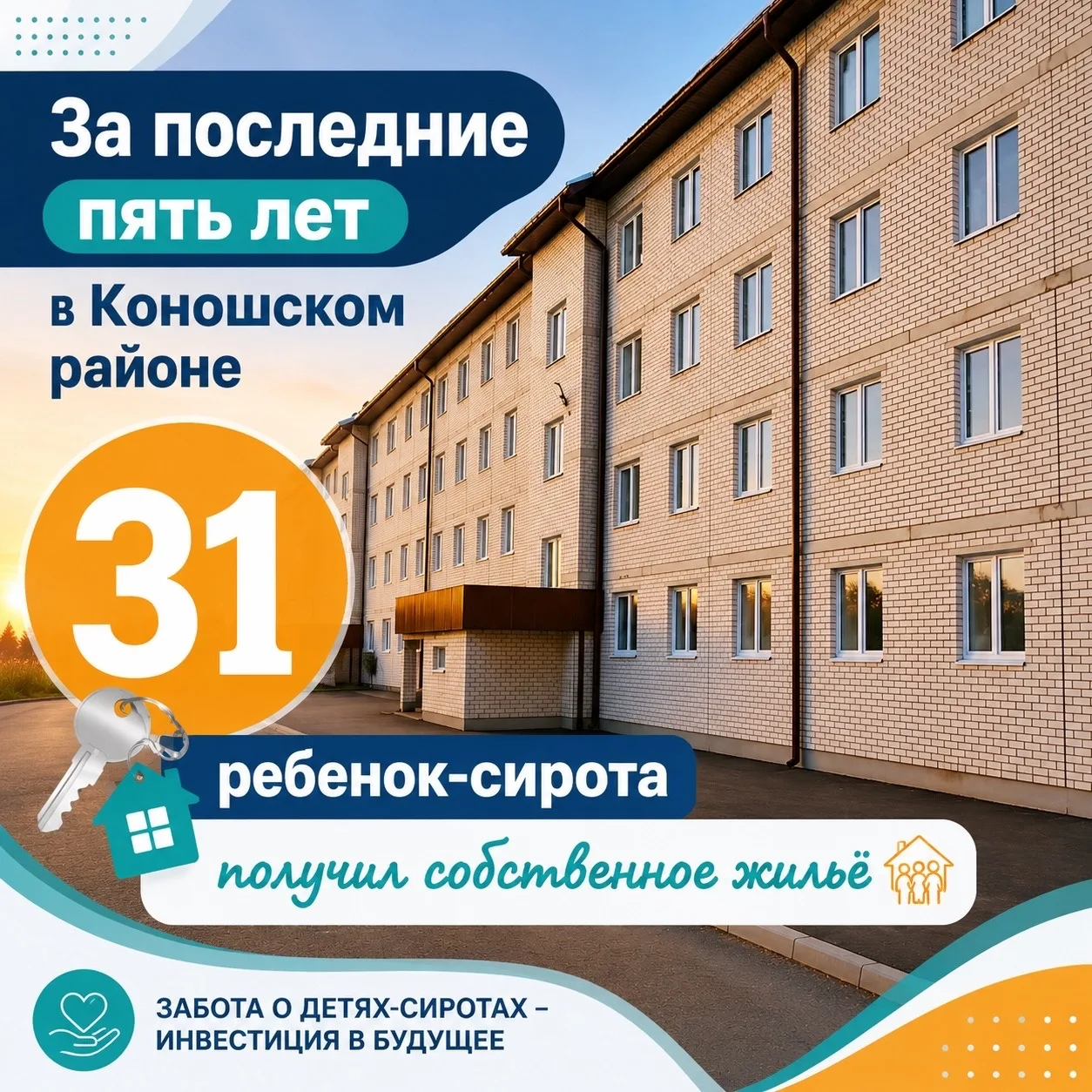 🏠 В Коношском районе 31 человек из числа детей-сирот получил собственное жильё