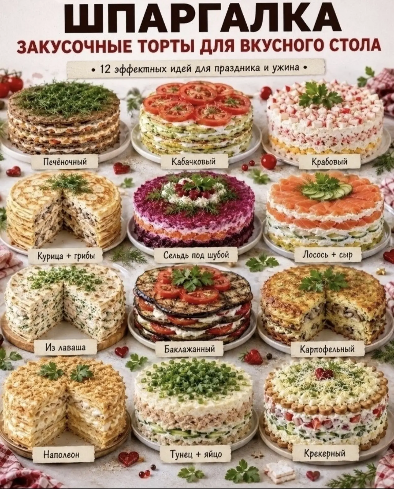 🎂 Шпаргалка: закусочные тoрты!