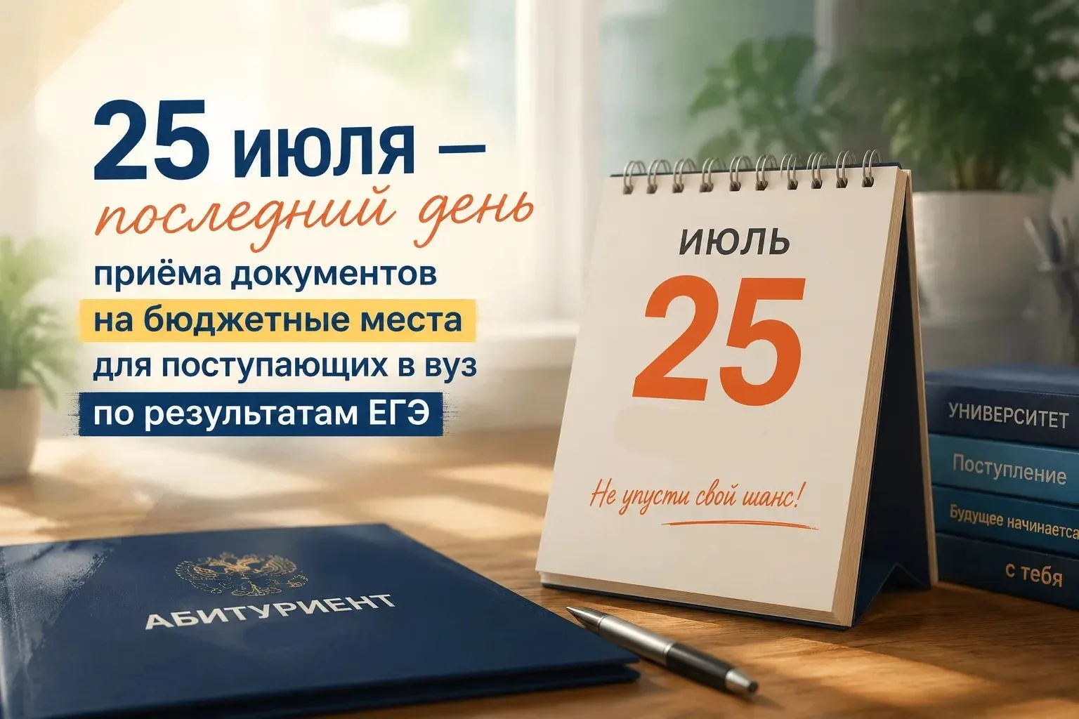 Важно!
 
Уже завтра, 25 июля — последний день приёма документов на бюджетные места для поступающих в