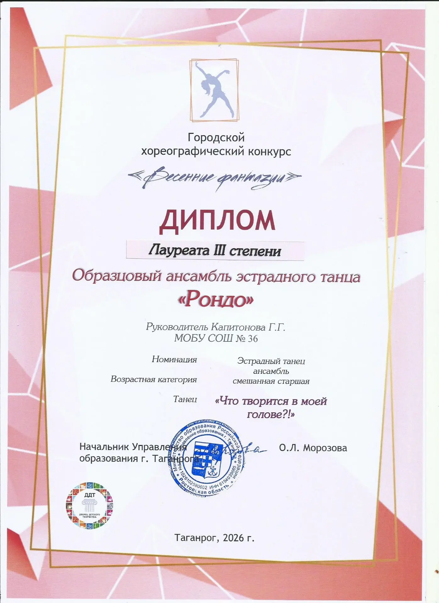 «Рондо» на конкурсе «Весенние фантазии»: школа гордится победителями! Образцовый хореографический ан