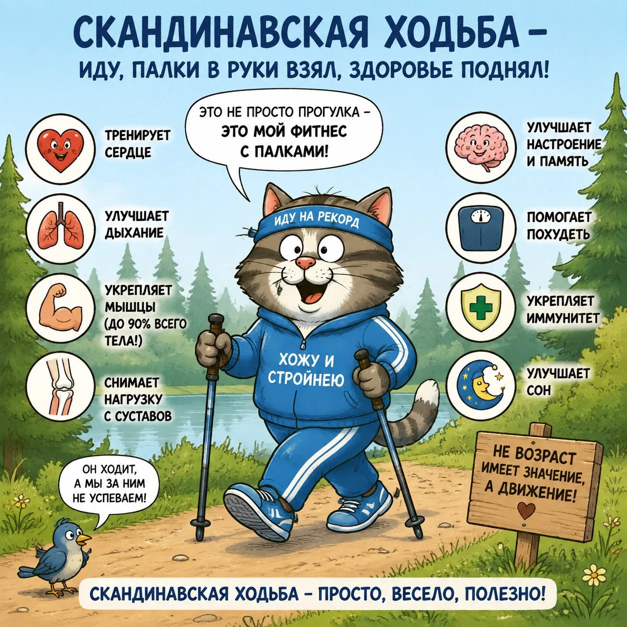 Шаги к долголетию: почему скандинавская ходьба — идеальный спорт для сердца, суставов и...