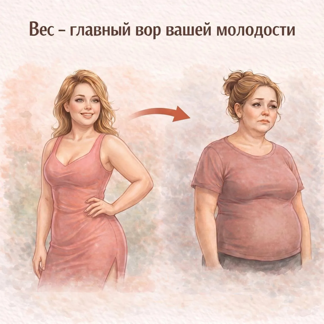 Вес - главный вор вашей молодости.  Давайте честно. В 25 лет лишний вес - это «сочные формы». Кожа у