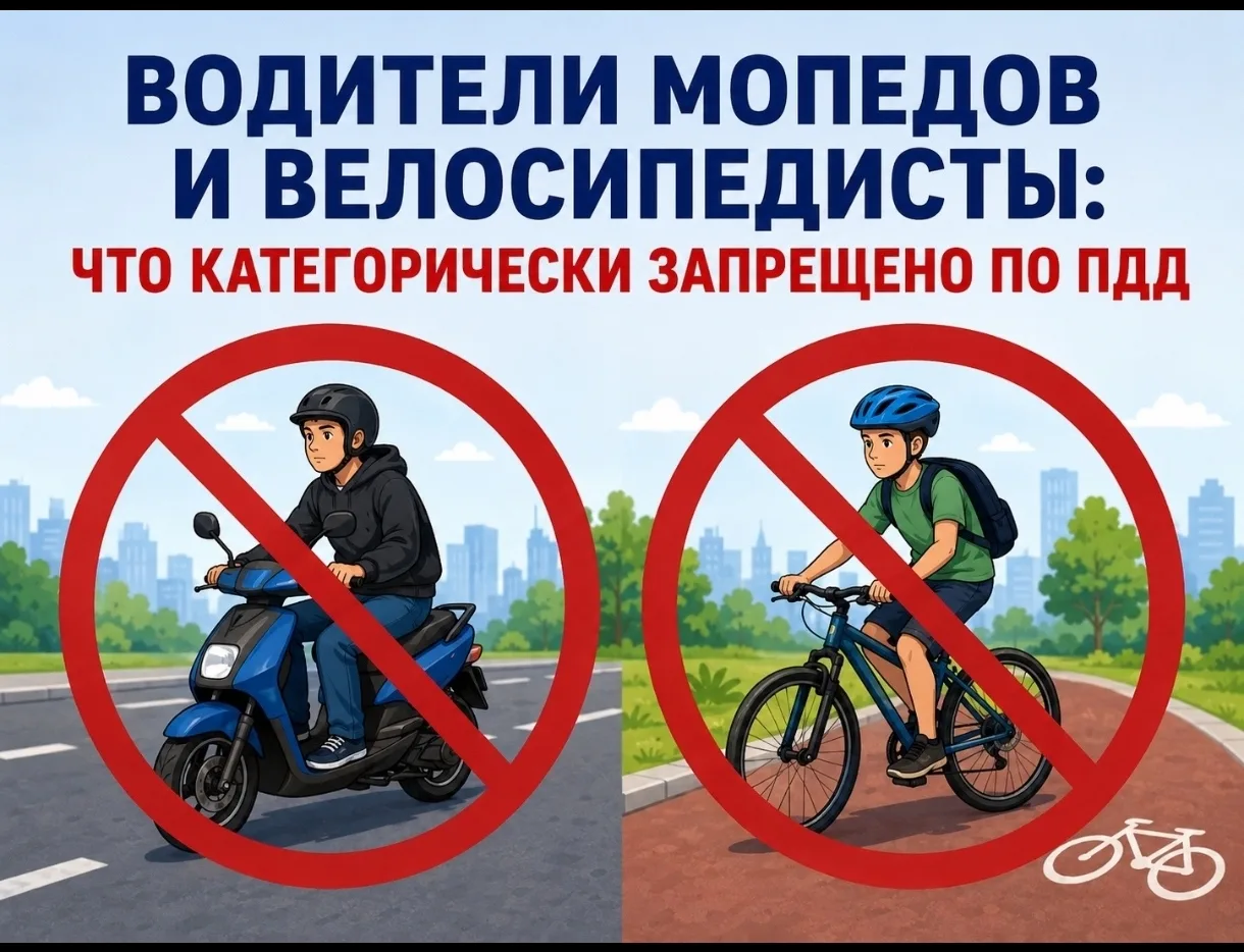🛵 Водители мопедов и велосипедисты: что категорически запрещено по ПДД  

Госавтоинспекция Республи