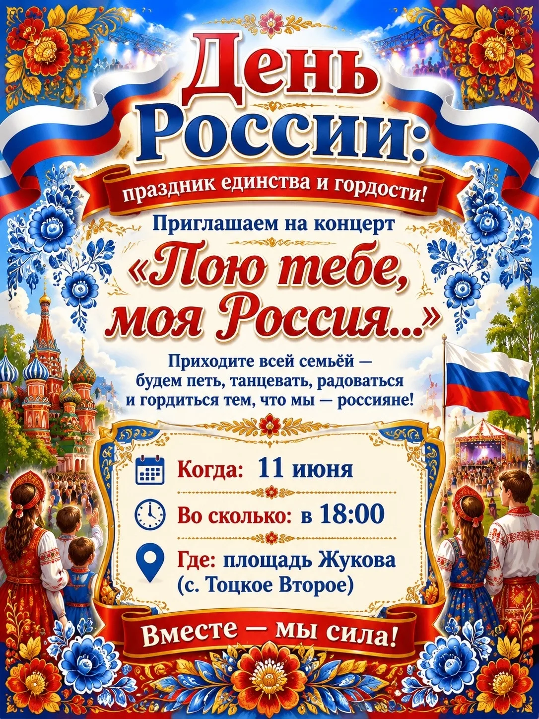 🤗Приглашаем вас на большой праздник ко Дню России !—концерт «Пою тебе, моя Россия…»и ц...