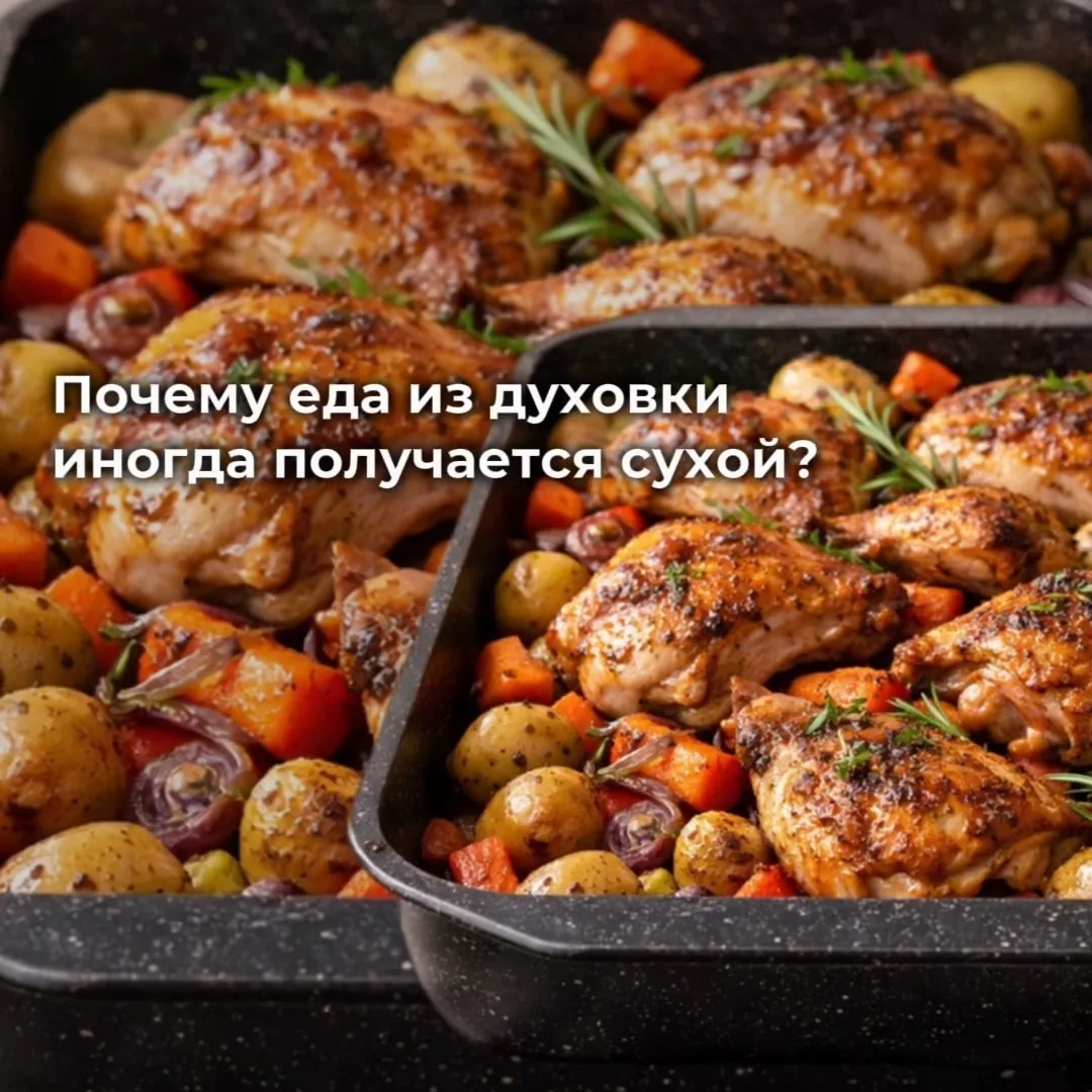 Почему еда из духовки иногда получается сухой?  На самом деле дело не всегда в рецепте☝🏻  Чаще всего