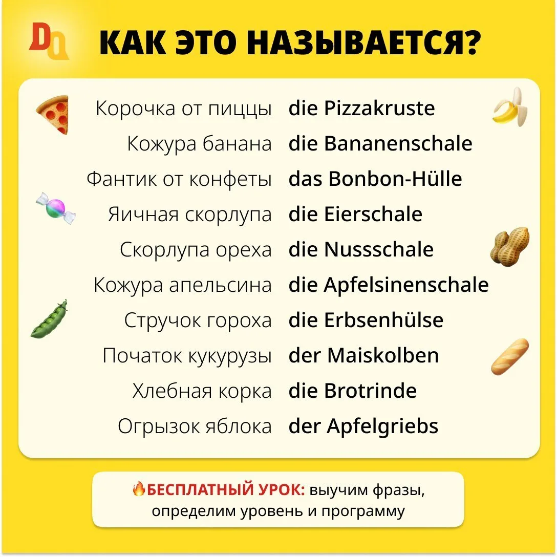 🍌 «Огрызки» по-немецки 
или «как это называется?» 

Такое знает не каждый 😎


🥔 кожура картофеля 