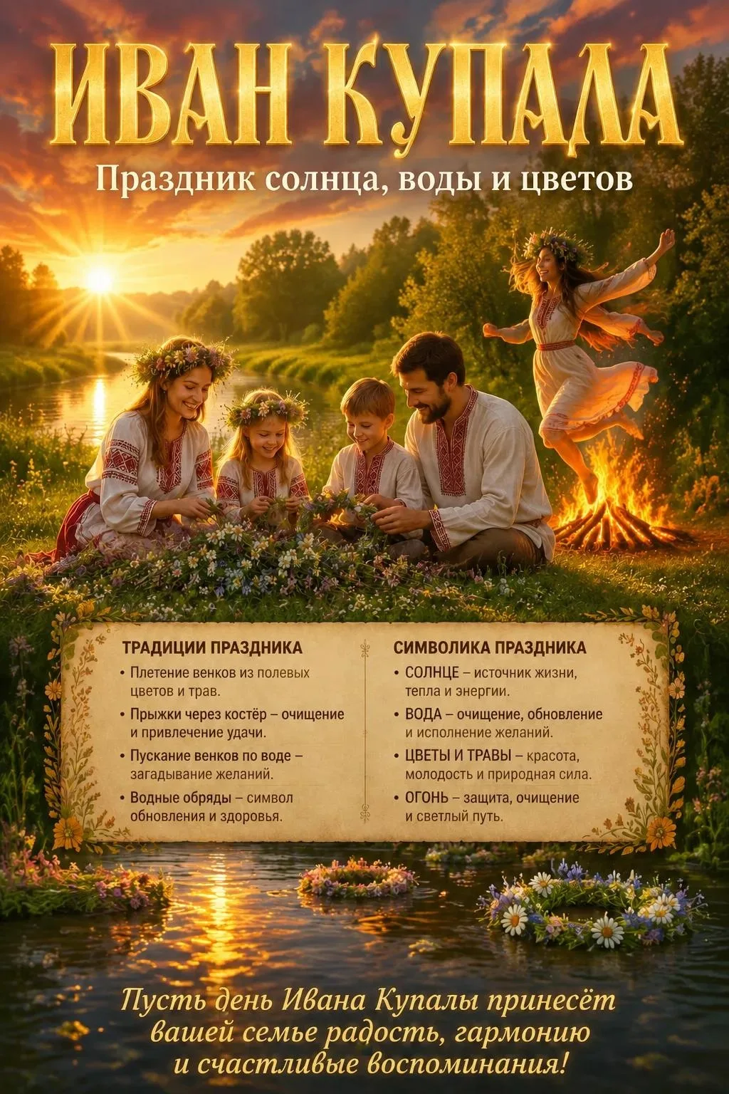 🌿 Иван Купала: праздник трёх стихий
Дорогие ребята и взрослые! Сегодня мы хотим рассказать вам об о