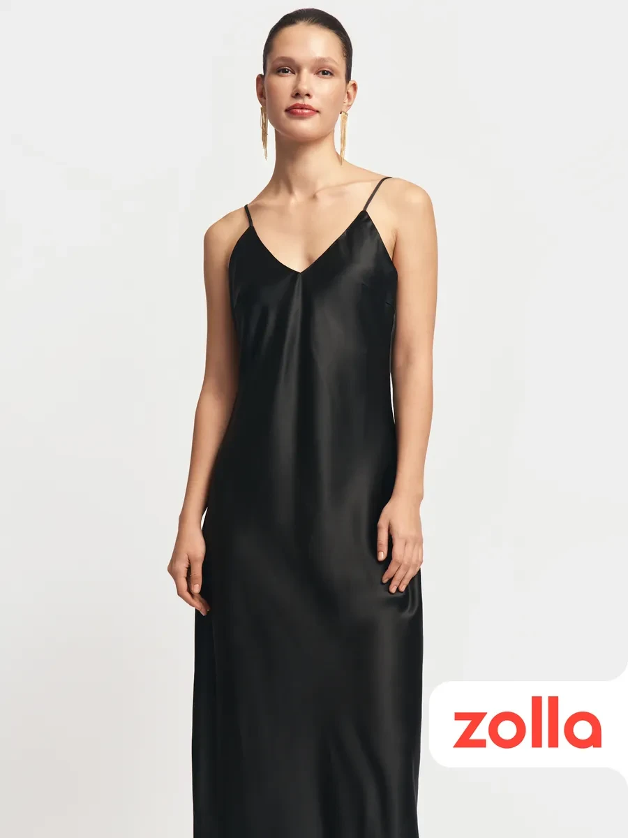⚡️ Платье-комбинация миди из атласа на тонких бретелях, Zolla