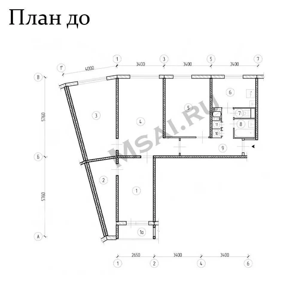 Перепланировка 4-комнатной квартиры в доме 1605-АМ/12 на Шипиловской улице