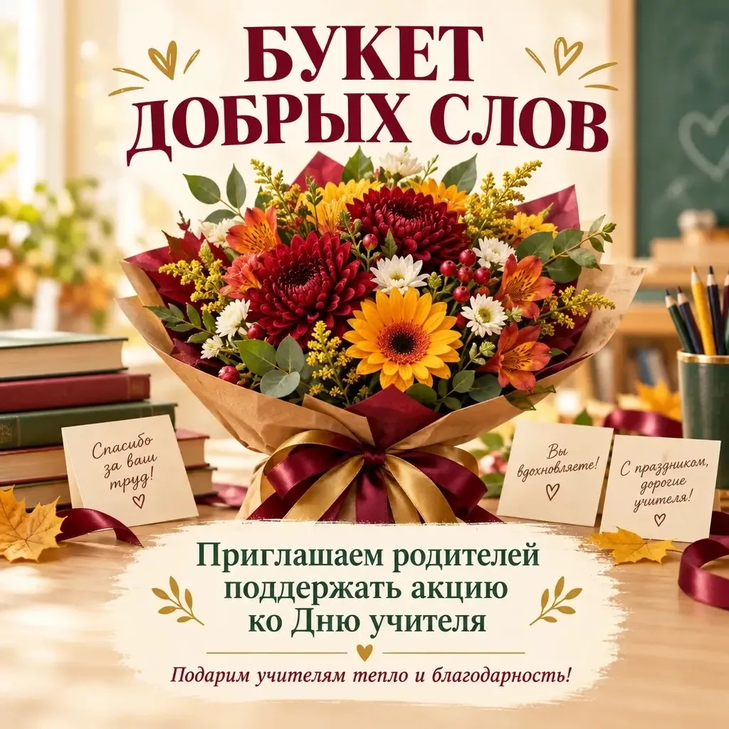 🍃️С 1 октября стартует Всероссийская акция «Букет добрых слов», приуроченная ко Дню уч...