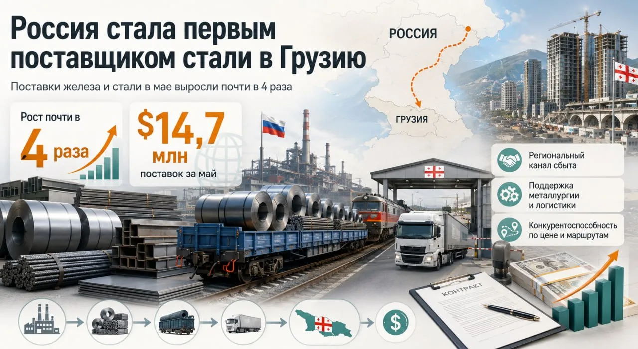 В мае Россия резко нарастила поставки железа и стали в Грузию: в месячном и годовом выражении они вы