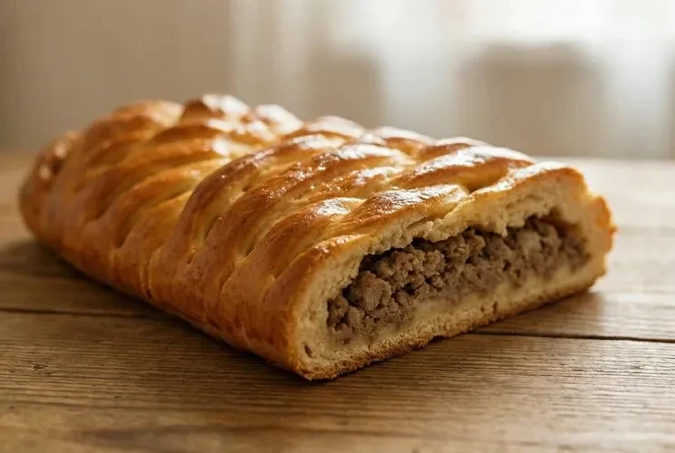 Кулебяка с мясом — Сочный, ароматный и невероятно сытный пирог с многослойной начинкой. ~380 руб. ~К
