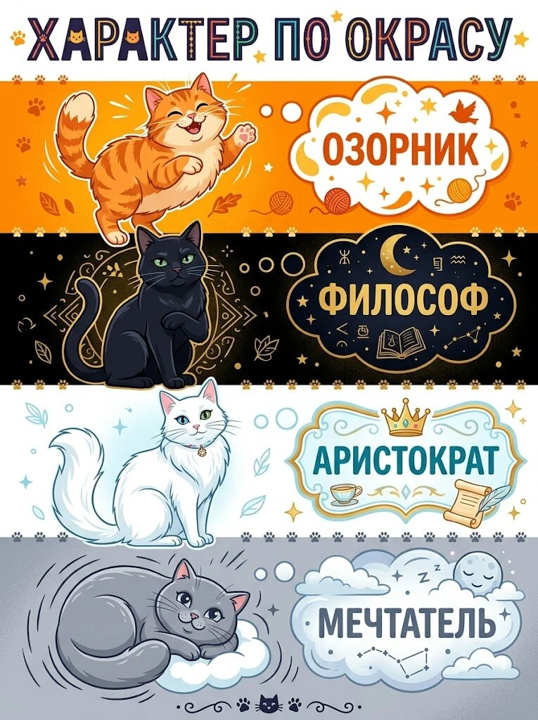 Замечали, что у котов разного цвета — разный характер?