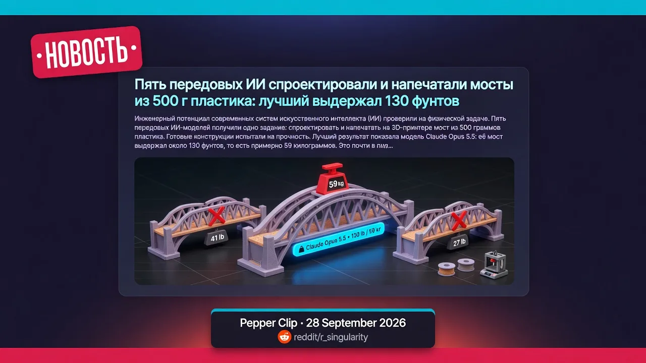Пять передовых ИИ спроектировали и напечатали мосты из 500 г пластика: лучший выдержал ...