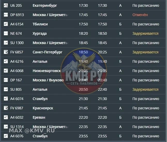 ✈️ 10 рейсов отменены, еще 10 задерживаются в аэропортах края