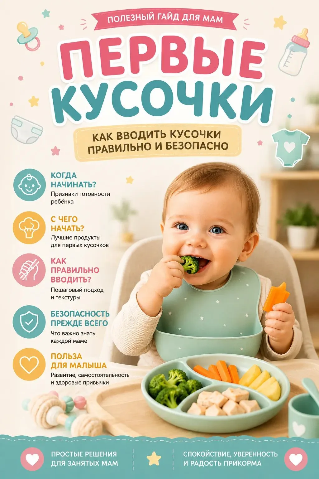 🥣 ПЕРВЫЕ КУСОЧКИ: КРАТКИЙ ГАЙД ДЛЯ МАМЫ