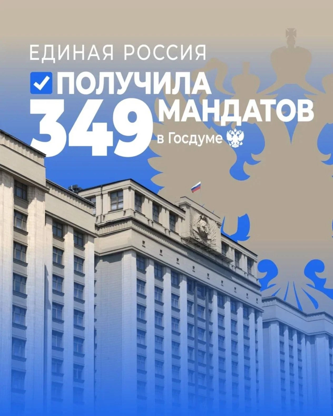Единая Россия подвела итоги выборов: 349 мандатов в Госдуме.